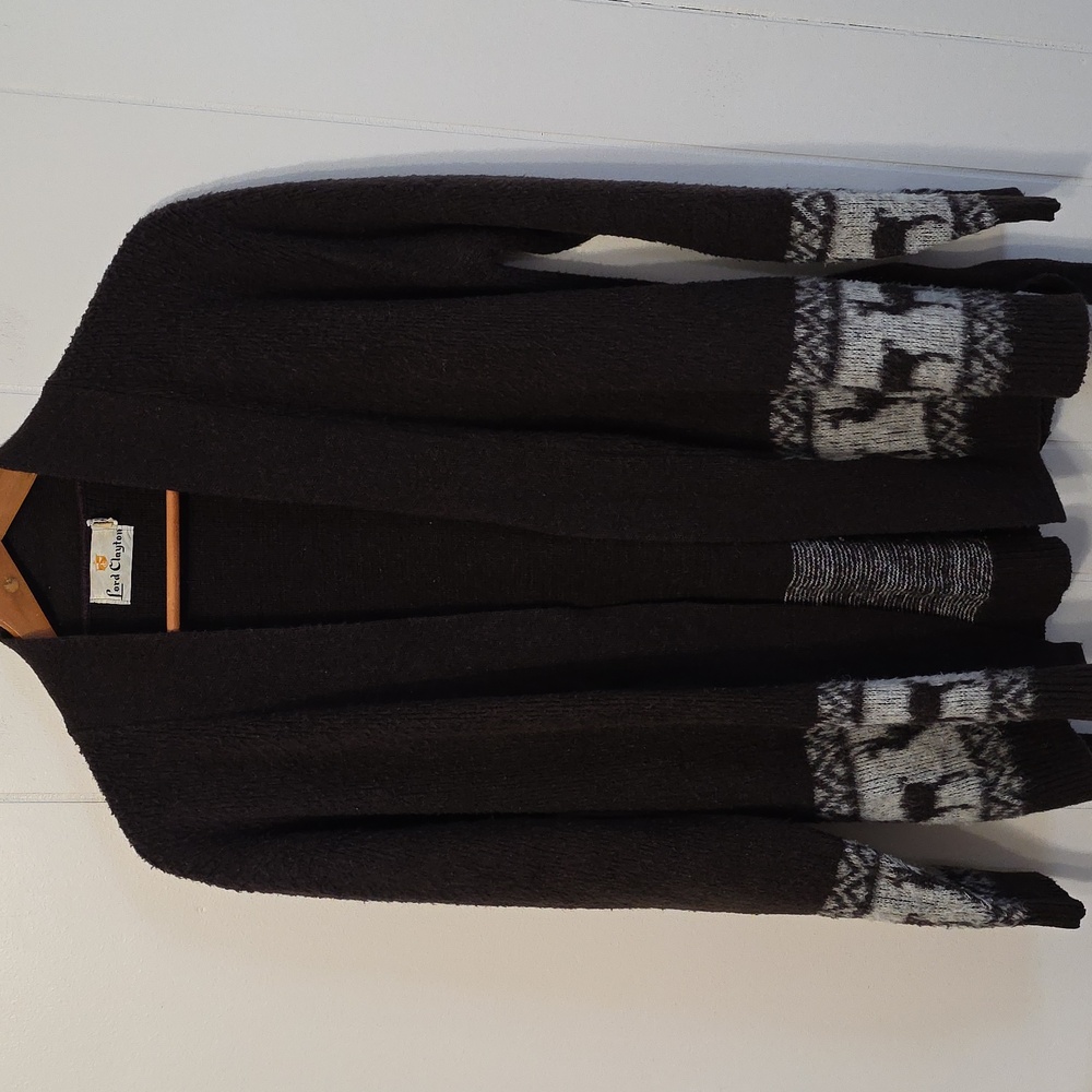 Vintage Lord Clayton Brown Llama Mohair Open Front Cardigan with Tie Womens M